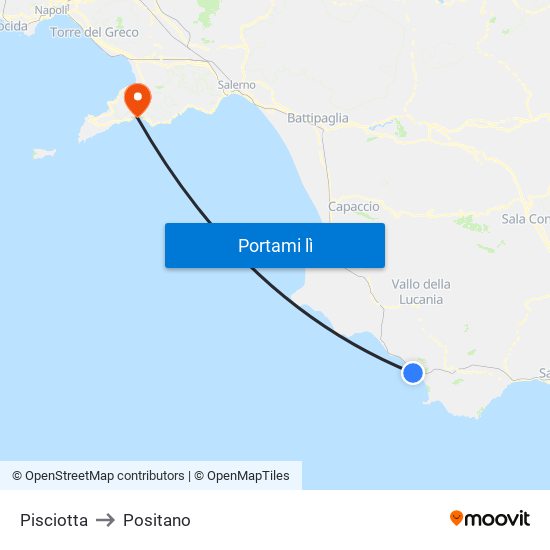 Pisciotta to Positano map