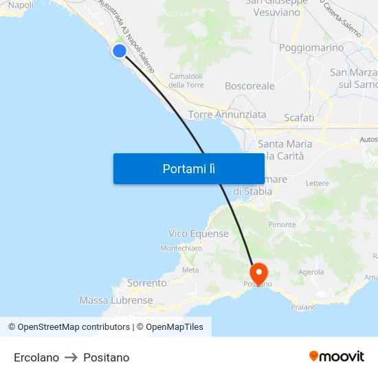 Ercolano to Positano map