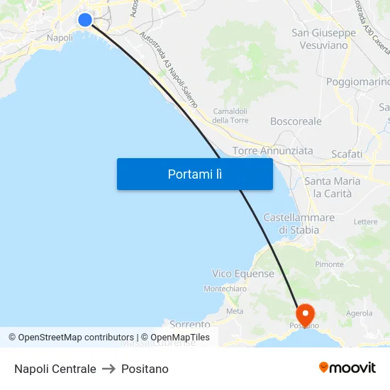 Napoli Centrale to Positano map