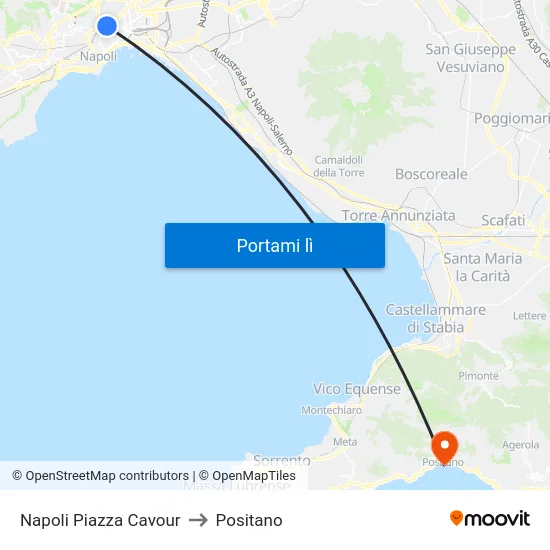Napoli Piazza Cavour to Positano map