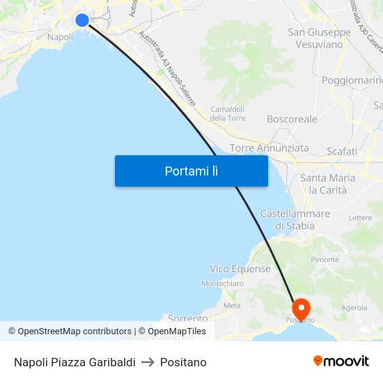 Napoli Piazza Garibaldi to Positano map
