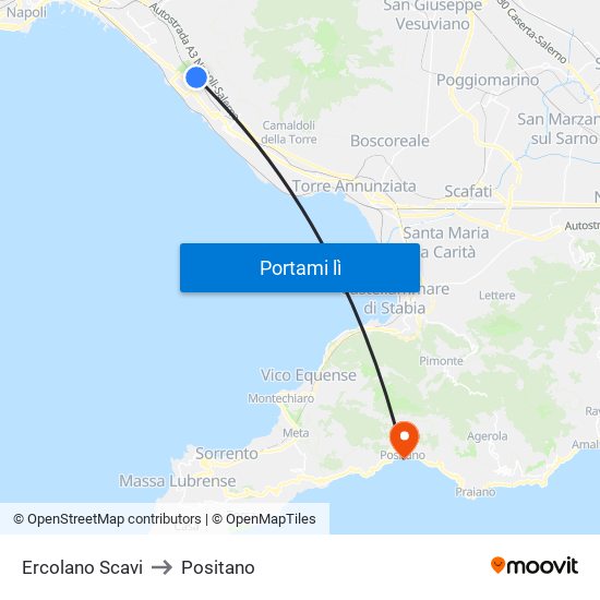 Ercolano Scavi to Positano map