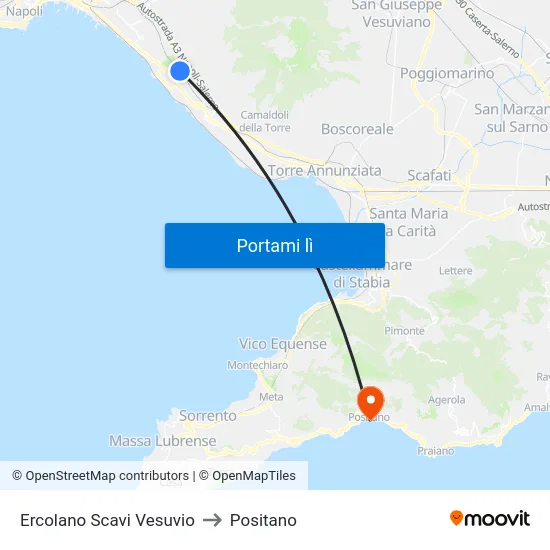 Ercolano Scavi Vesuvio to Positano map