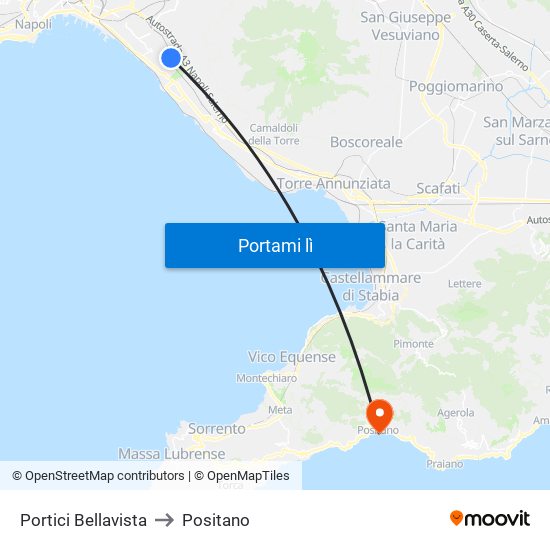 Portici Bellavista to Positano map