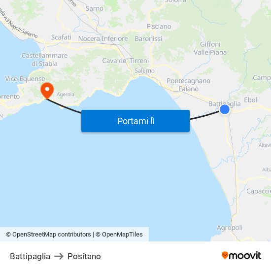 Battipaglia to Positano map