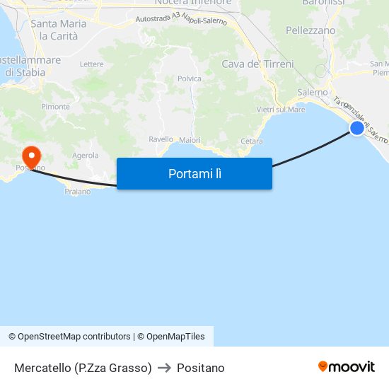 Mercatello (P.Zza Grasso) to Positano map