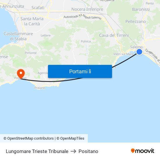 Lungomare Trieste Tribunale to Positano map