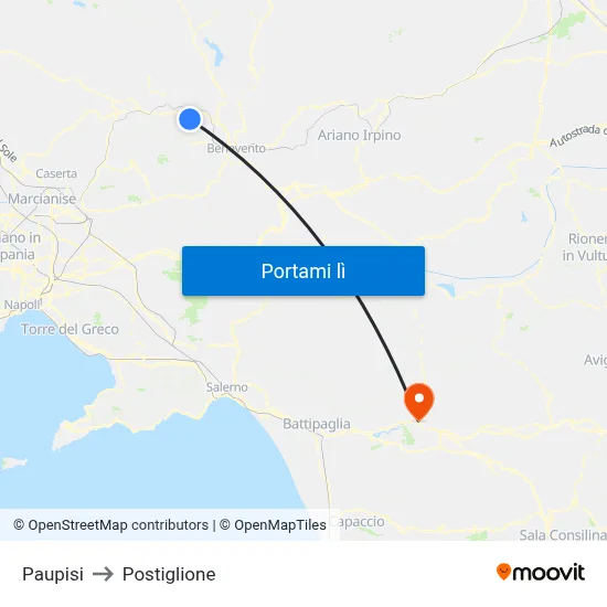 Paupisi to Postiglione map