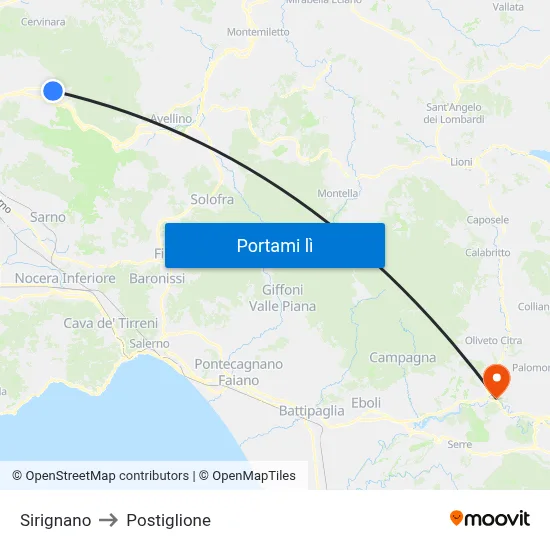 Sirignano to Postiglione map