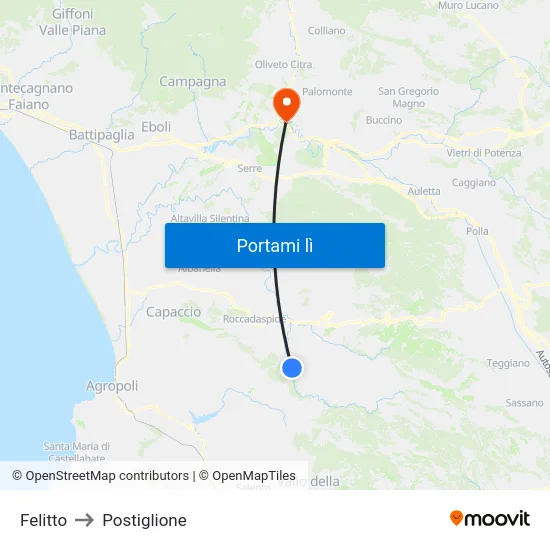 Felitto to Postiglione map
