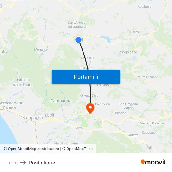 Lioni to Postiglione map