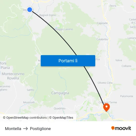 Montella to Postiglione map