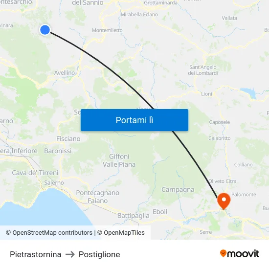 Pietrastornina to Postiglione map