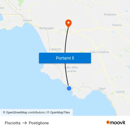 Pisciotta to Postiglione map