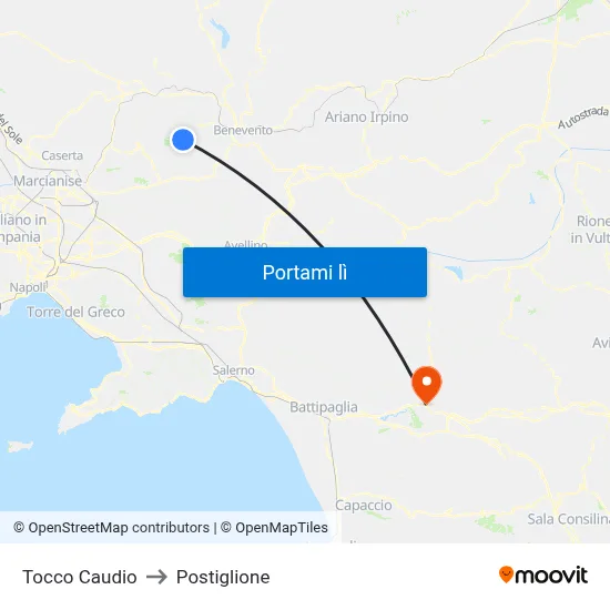 Tocco Caudio to Postiglione map