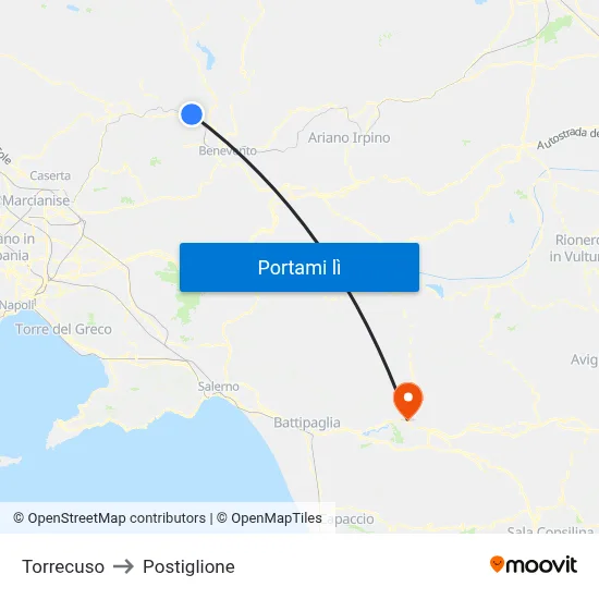 Torrecuso to Postiglione map