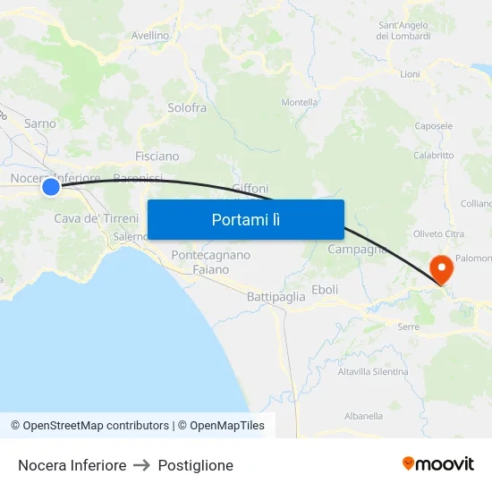 Nocera Inferiore to Postiglione map