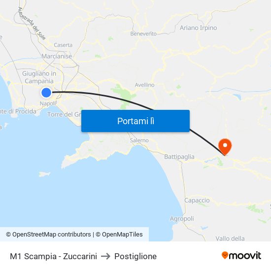 M1 Scampia - Zuccarini to Postiglione map