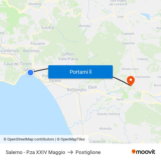 Salerno - P.za XXIV Maggio to Postiglione map