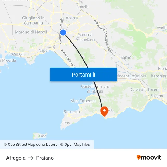 Afragola to Praiano map