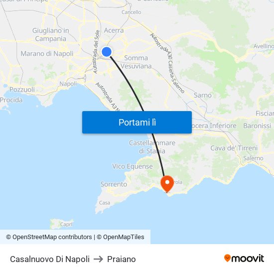 Casalnuovo Di Napoli to Praiano map