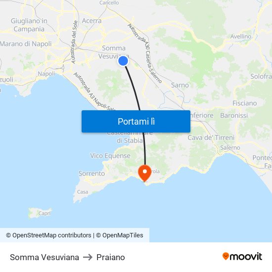 Somma Vesuviana to Praiano map