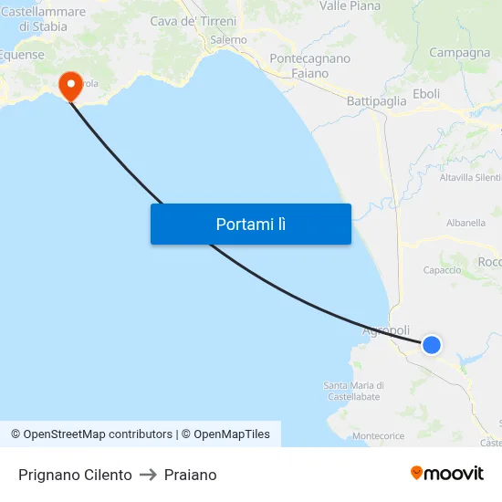 Prignano Cilento to Praiano map