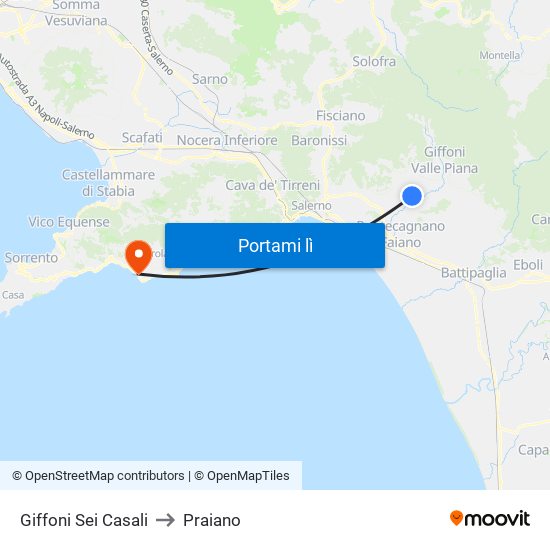 Giffoni Sei Casali to Praiano map