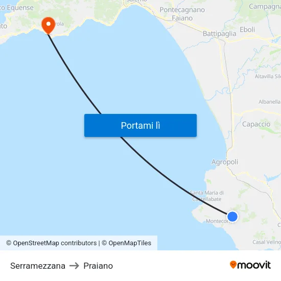 Serramezzana to Praiano map