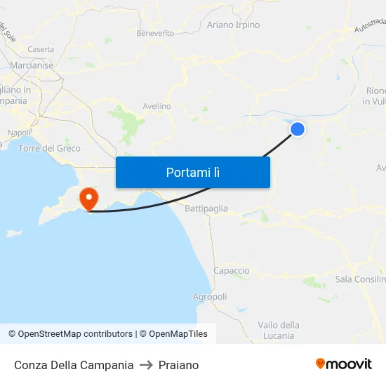 Conza Della Campania to Praiano map