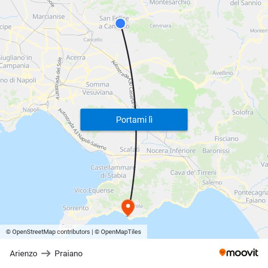 Arienzo to Praiano map