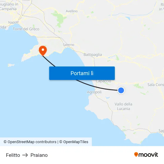 Felitto to Praiano map