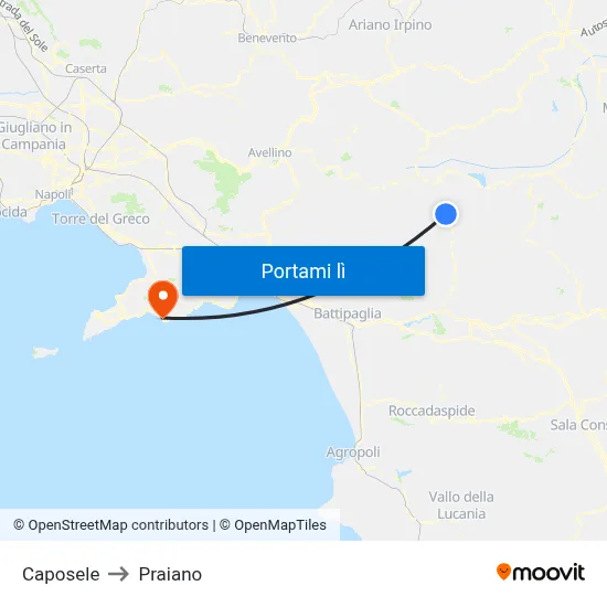 Caposele to Praiano map