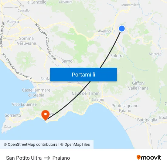 San Potito Ultra to Praiano map