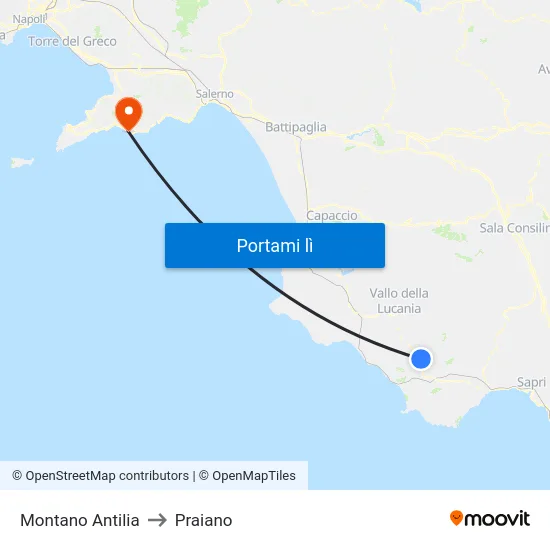 Montano Antilia to Praiano map