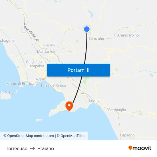 Torrecuso to Praiano map