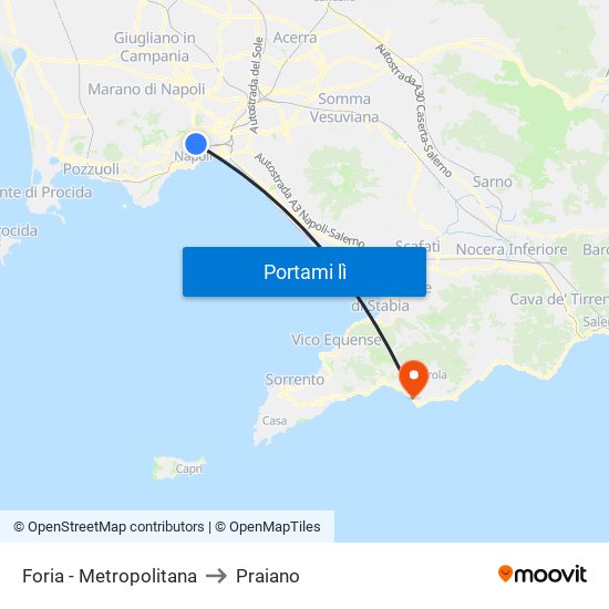 Foria - Metropolitana to Praiano map