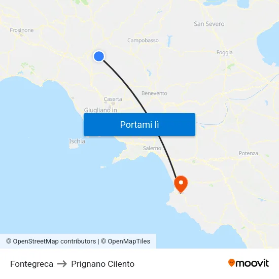 Fontegreca to Prignano Cilento map