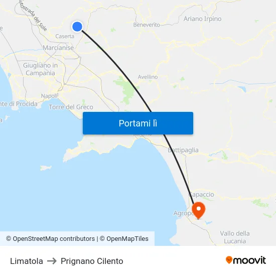 Limatola to Prignano Cilento map