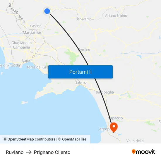 Ruviano to Prignano Cilento map