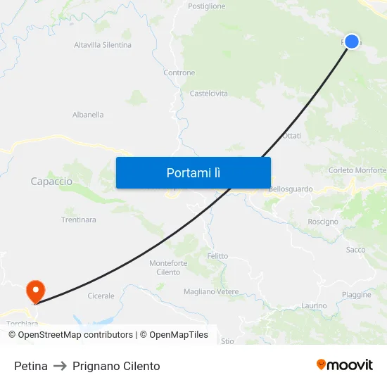 Petina to Prignano Cilento map