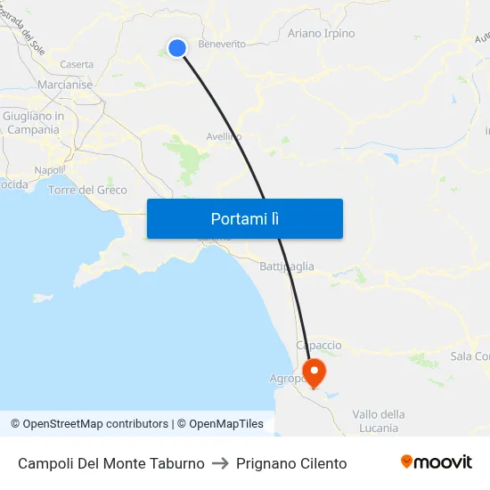 Campoli Del Monte Taburno to Prignano Cilento map