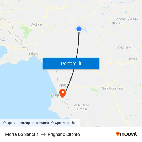 Morra De Sanctis to Prignano Cilento map
