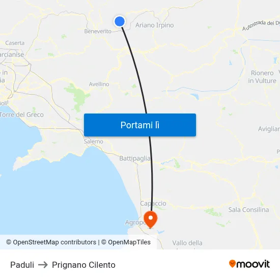 Paduli to Prignano Cilento map