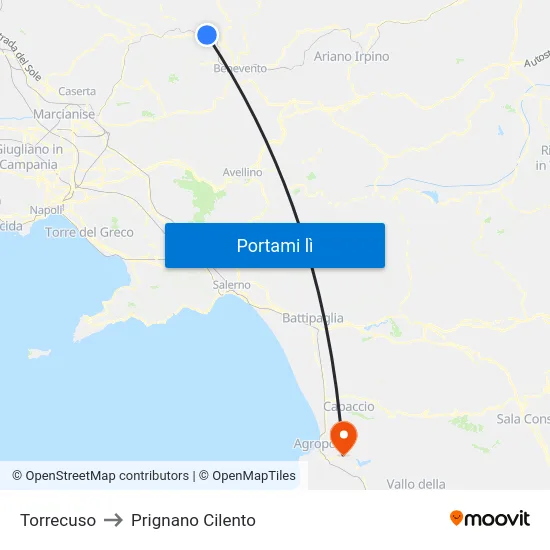 Torrecuso to Prignano Cilento map