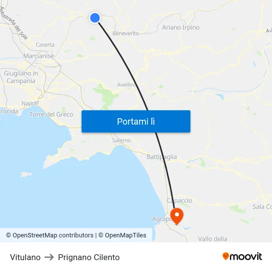 Vitulano to Prignano Cilento map
