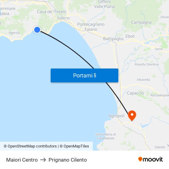 Maiori Centro to Prignano Cilento map