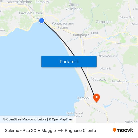 Salerno - P.za XXIV Maggio to Prignano Cilento map