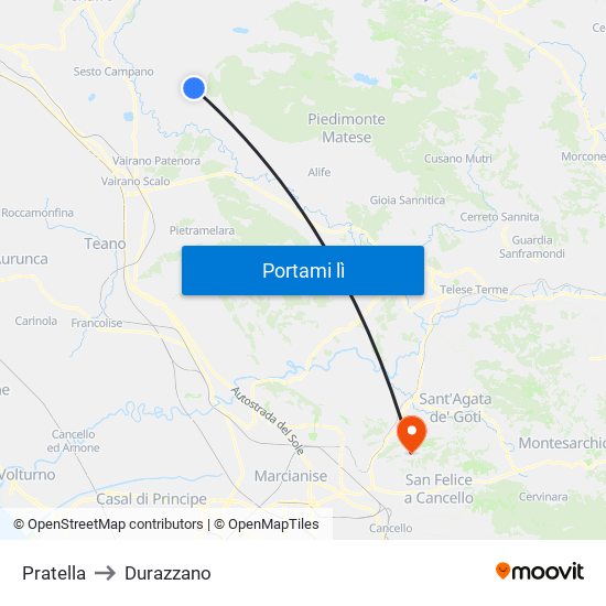 Pratella to Durazzano map