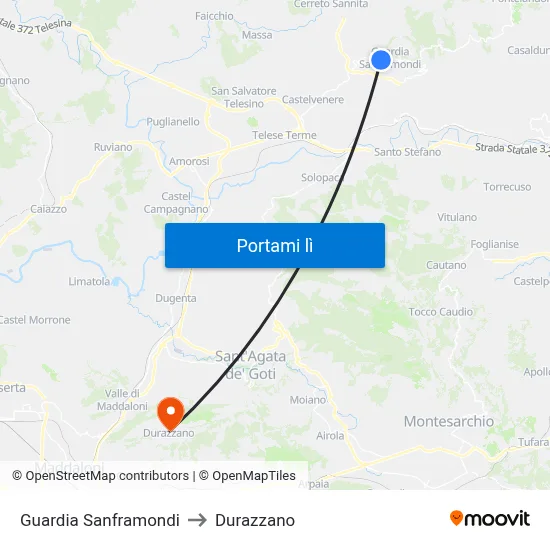 Guardia Sanframondi to Durazzano map